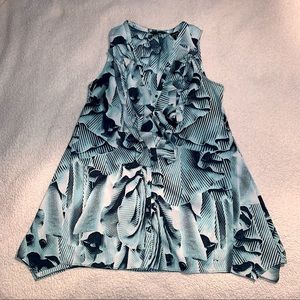 New York & Co | Tank Top, Blue Ruffle Pattern, Flowy Fit, Size S